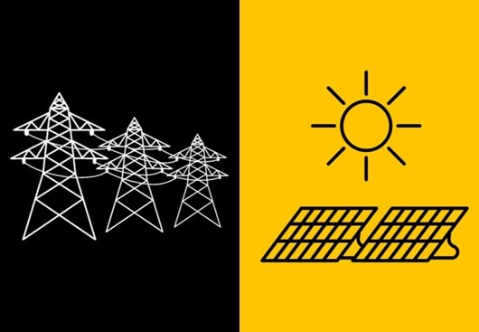 Solar panels and power lines